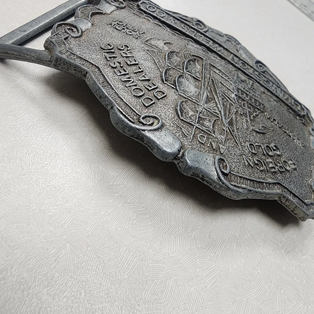 Vintage Livingston Wells & Co Gold Dealers Belt Buckle Wells Fargo Ship Boat